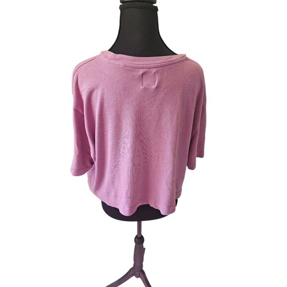 Pink Cropped GAP Tee Rhinestone “BAD BXTCH” & Heart Pocket Y2K Baddie Vibes M/L - Picture 3 of 9